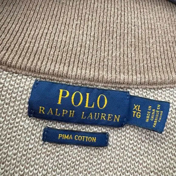 Polo Ralph Lauren Pima Cotton 1/4 Zip Pullover Sweater Tan Beige XL - Picture 7 of 7